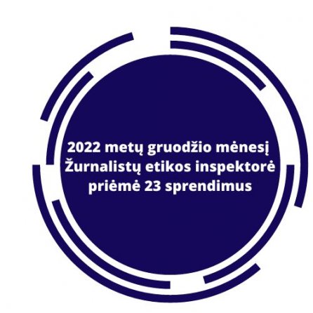 2022 metų gruodžio mėnesį Žurnalistų etikos inspektorė priėmė 23 sprendimus